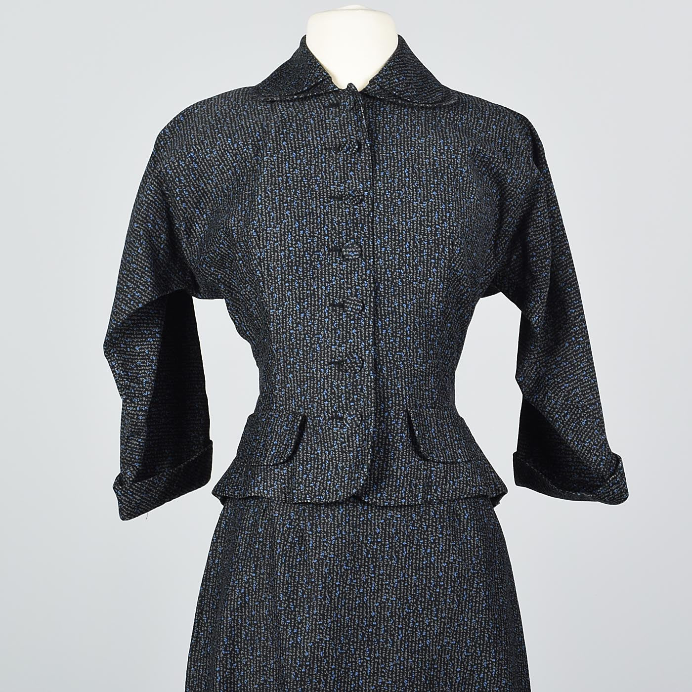 1950s Skirt Suit with Blue and Black Pattern