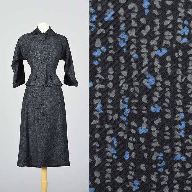 1950s Skirt Suit with Blue and Black Pattern