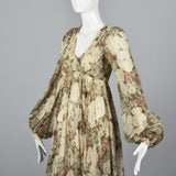 1970s Long Sleeve Bohemian Maxi Dress with a Massive Sweep