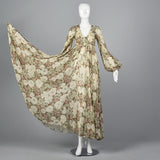 1970s Long Sleeve Bohemian Maxi Dress with a Massive Sweep