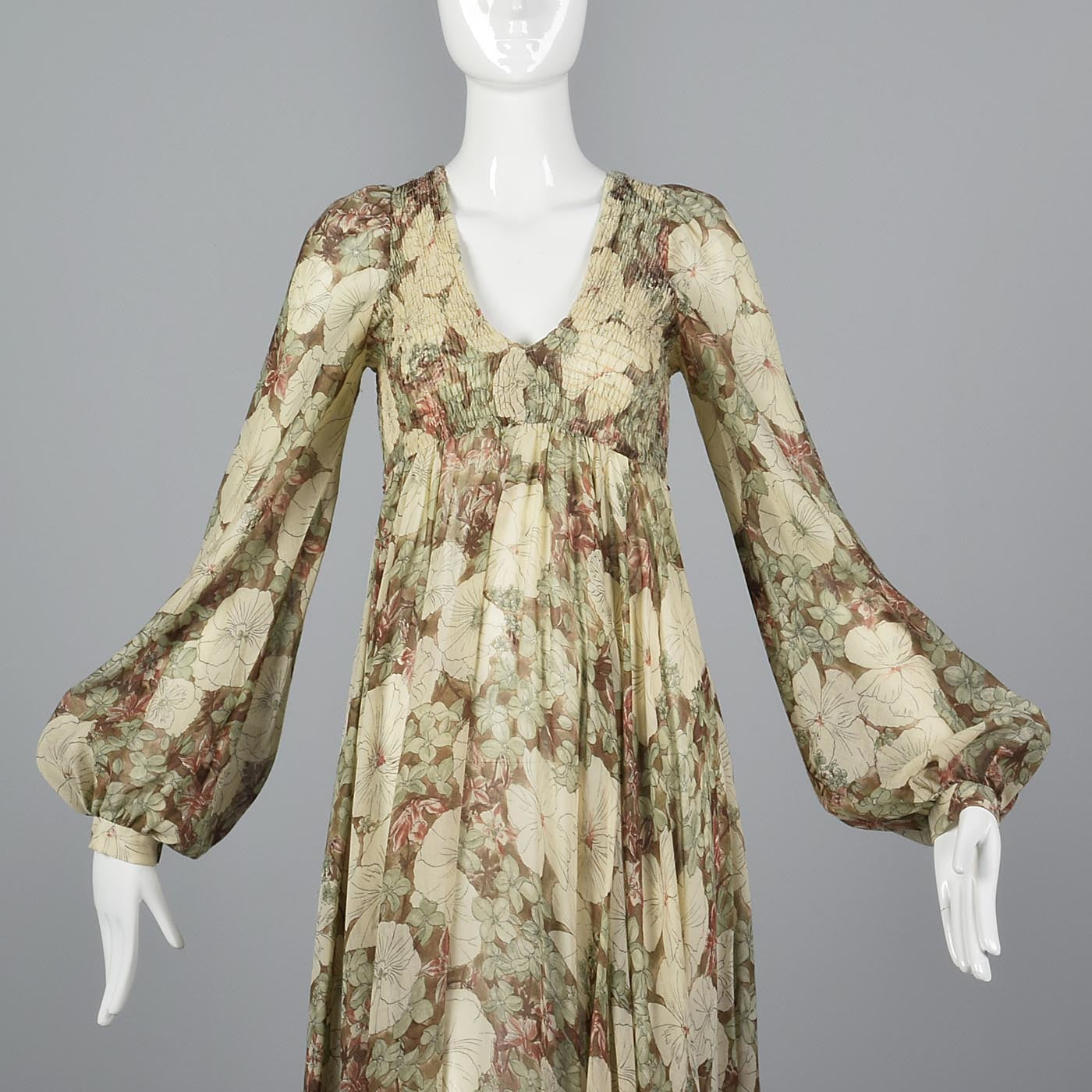 1970s Long Sleeve Bohemian Maxi Dress with a Massive Sweep Style & Salvage 1970s Long Sleeve Bohemian Maxi Dress with a Massive Sweep Style & Salvage
