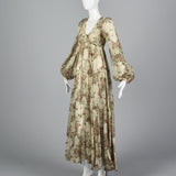 1970s Long Sleeve Bohemian Maxi Dress with a Massive Sweep