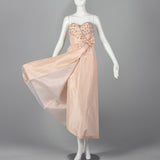 1960s Pale Pink Evening Gown with Beaded Bodice