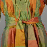 Medium Treacy Lowe 1970s Green and Orange Plaid Silk Maxi Dress