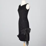 1950s Black Dress with Rhinestones and Asymmetric Bow