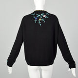 Medium-XXL 1960s Black Beaded Cardigan Sweater