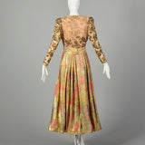 Large 1980s Richilene Evening Dress Sequin Lace Lame' Formal Gown Prom Dress Long Sleeve Modest