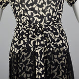1940s Black and White Print Dress with Sheer Overlay