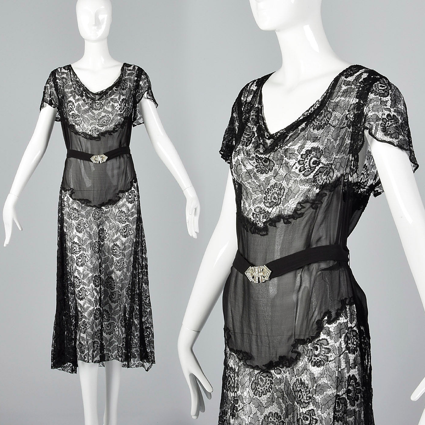 Small 1930s Sheer Black Lace Dress