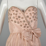 1960s Pale Pink Evening Gown with Beaded Bodice