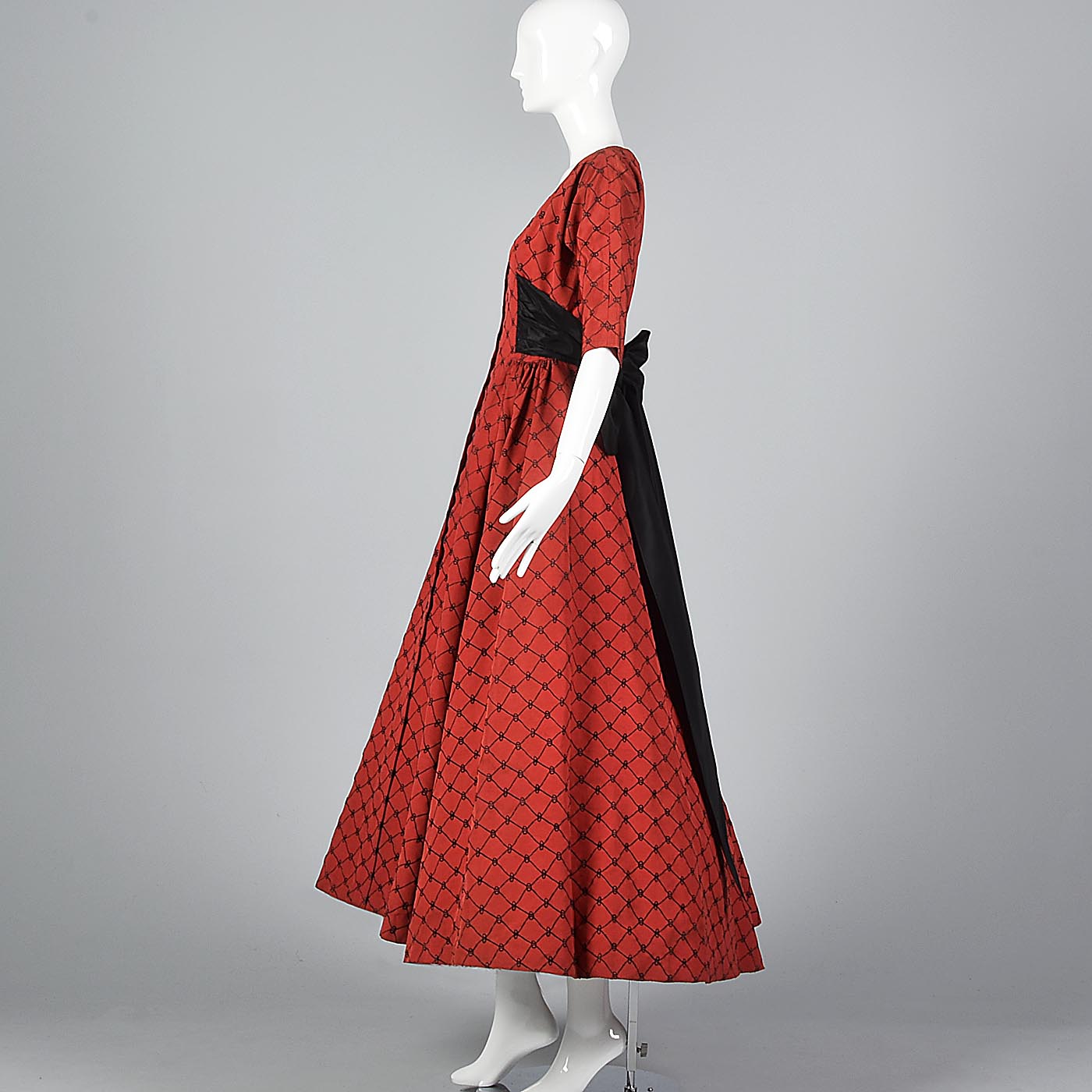 1950s Red Party Dress with Black Taffeta Bow