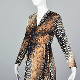 1960s Silk Dress with White, Tan, and Black Op Art Print