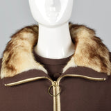 1960s Brown Wool Dress with Muskrat Fur Lined Jacket