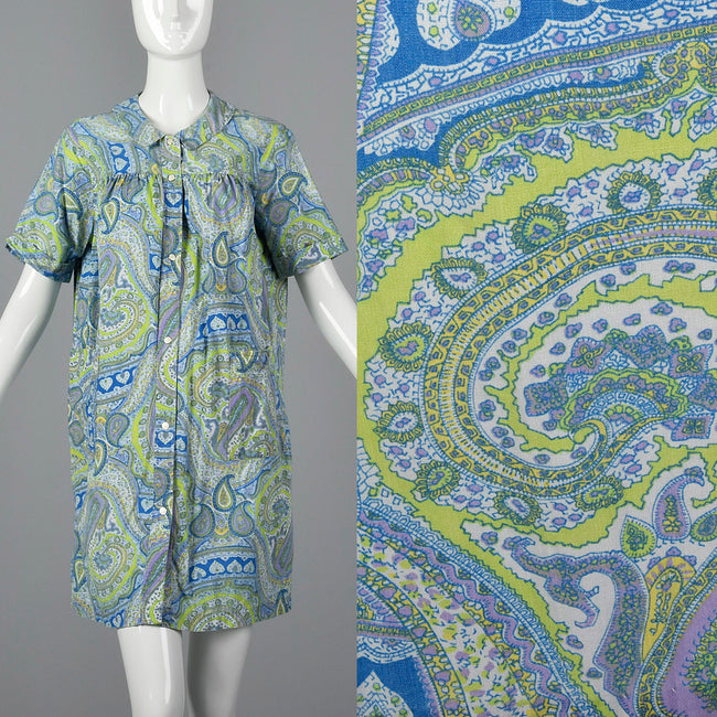 1960s Paisley Print Cotton House Dress