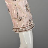 XS 1980s Victoria Royal Evening Gown Hi-Lo Skirt Beaded Pearl Bodice Pink Taffeta