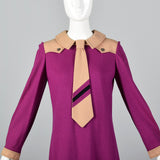 Mary Quant Knit Shift Dress with Menswear Style Necktie