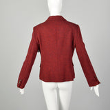 Medium 2010s Red Blazer Moschino Cheap & Chic Wool Tweed Yarn Flower Corsage Applique Jacket