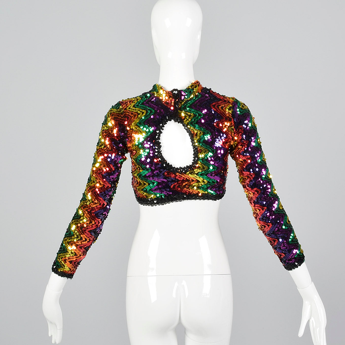 1970s Knit Crop Top with Rainbow Sequins