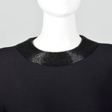 1970s Anne Klein Black Wool Evening Gown with Bell Sleeves and Beaded Trim