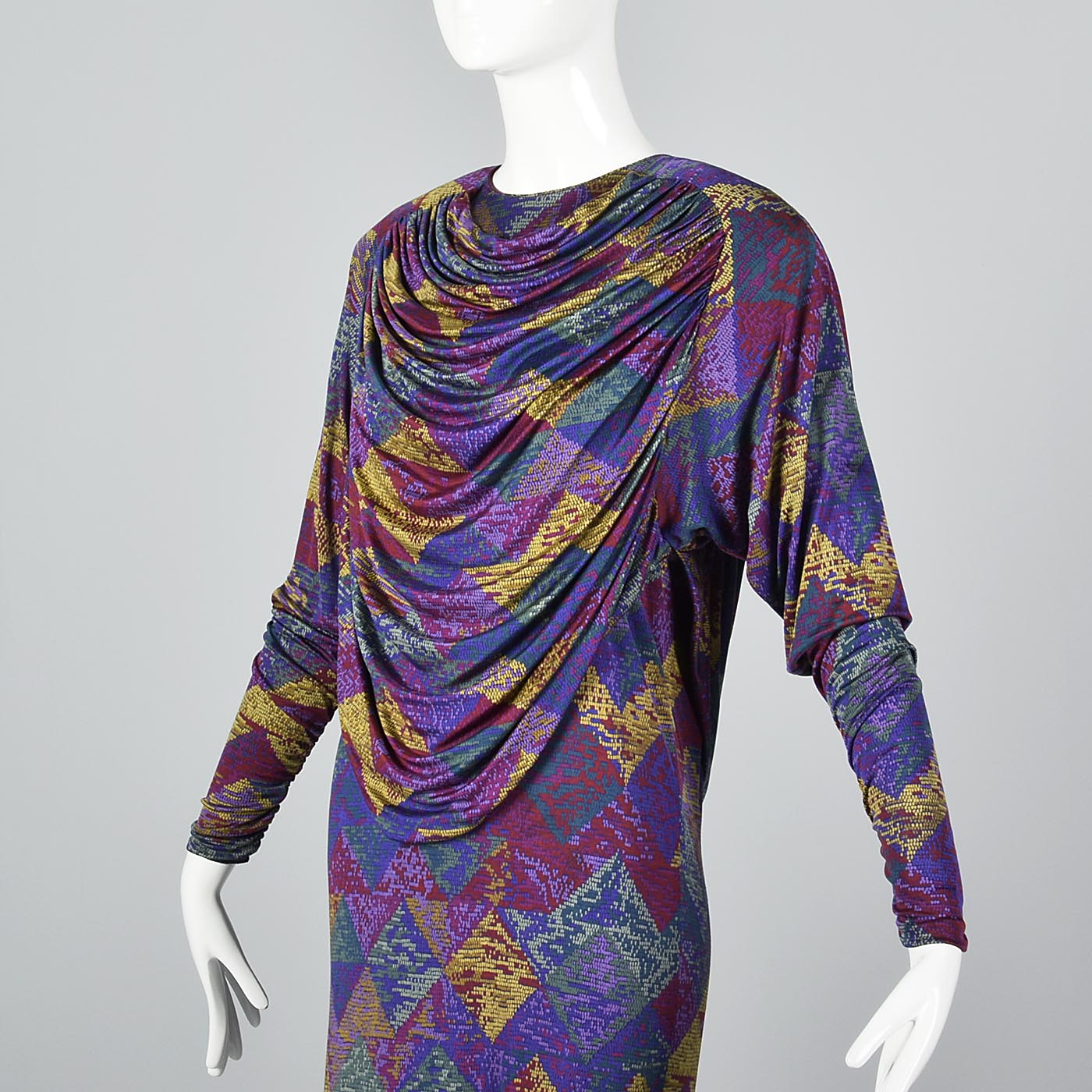 Missoni Purple Silk Jersey Dress with Draped Bodice