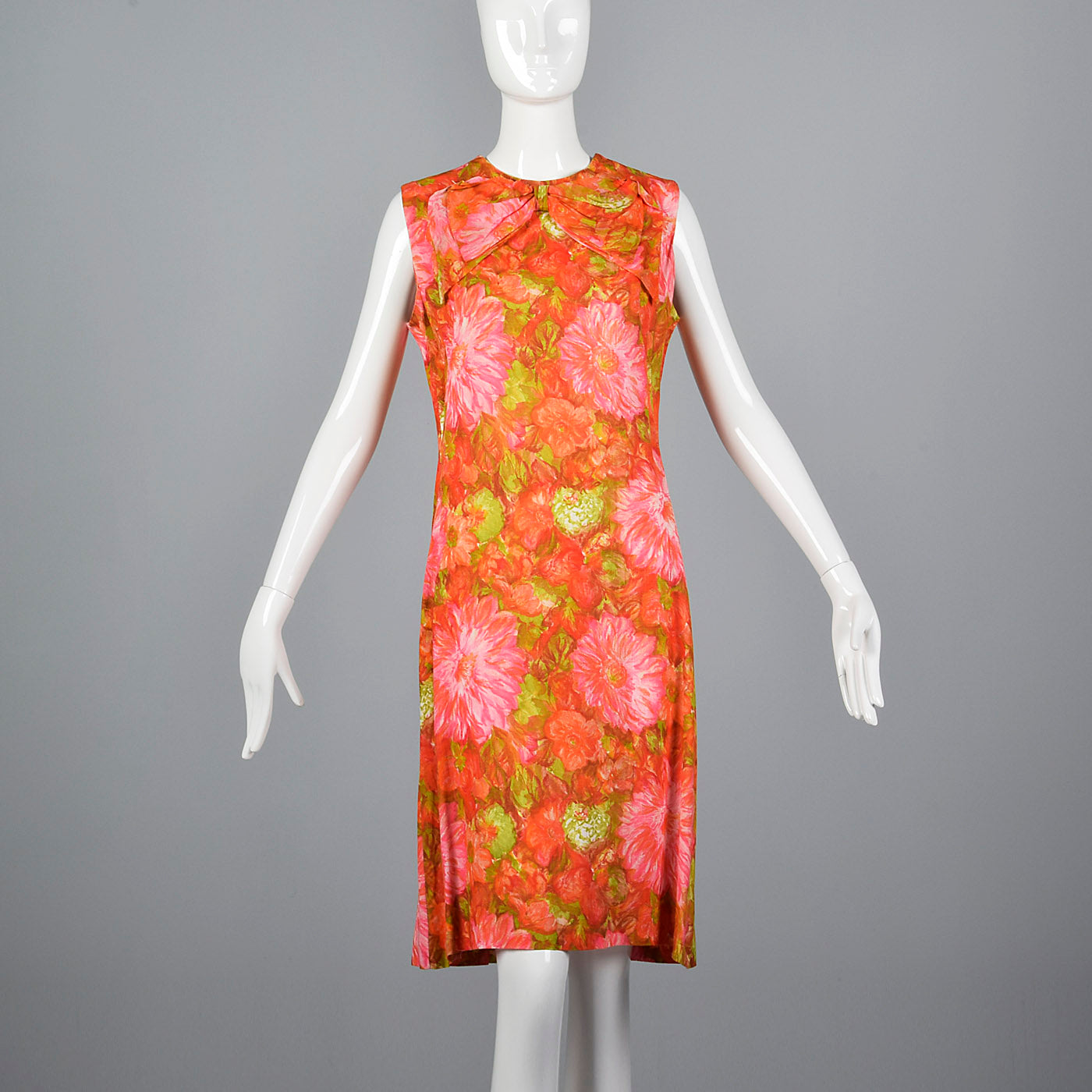 1960s Pink and Orange Floral Shift Dress