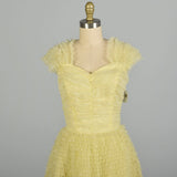 Small 1950s Creamy Yellow Formal Dress Evening Gown Full Length Layered Ruffle Wedding Prom
