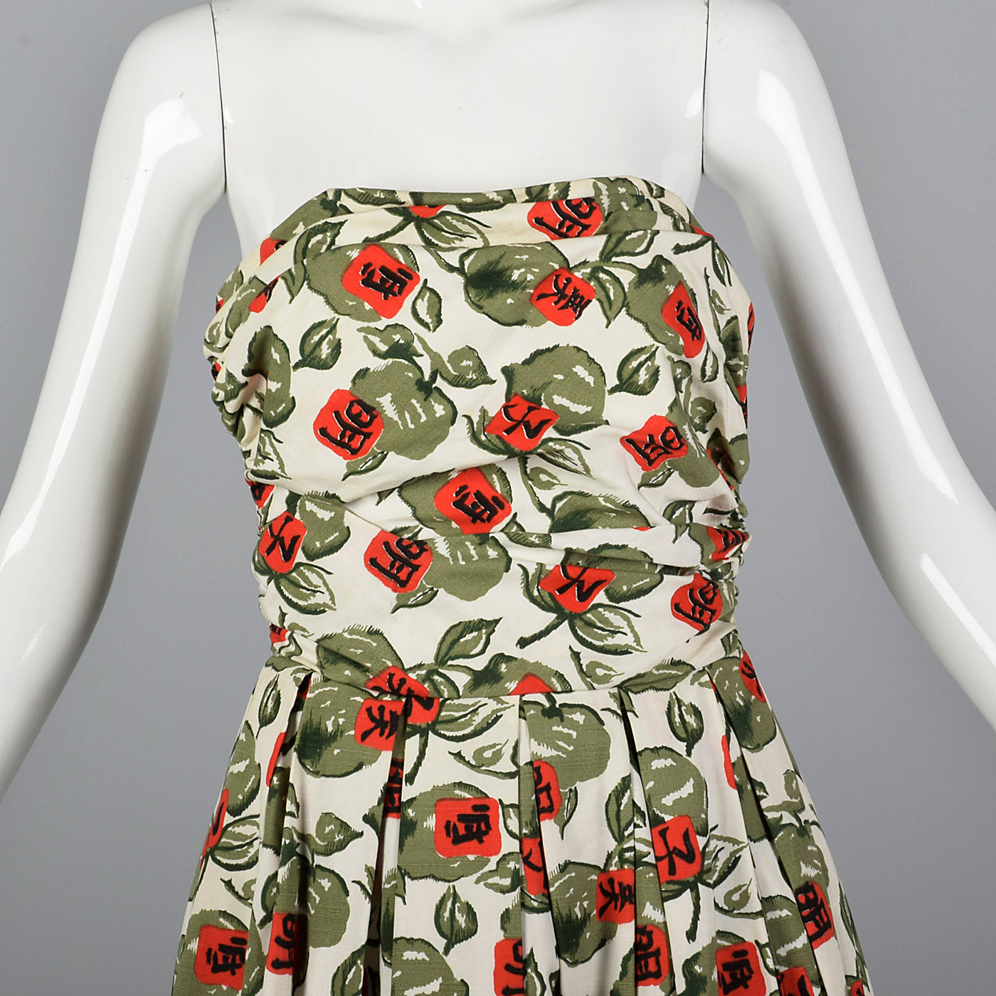 1950s Horrockses Novelty Print Strapless Dress