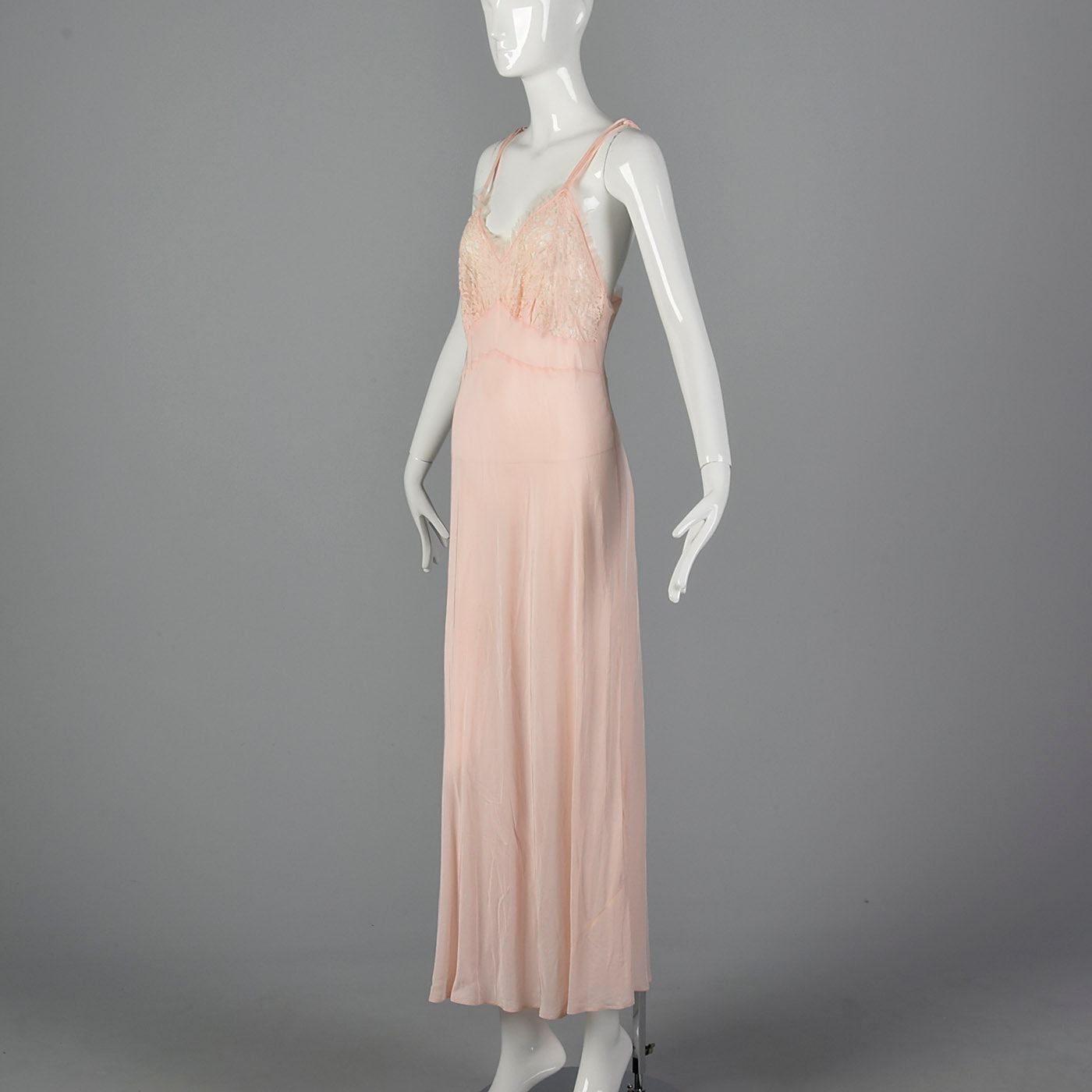 1940s Pink Rayon Nightgown with Lace Detail