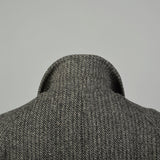 Large 1980s Car Coat Grey Wool Herringbone Tweed Winter Outerwear