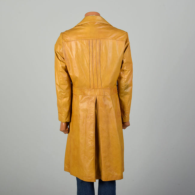 Medium 1970s Trench Coat Mustard Leather Overcoat