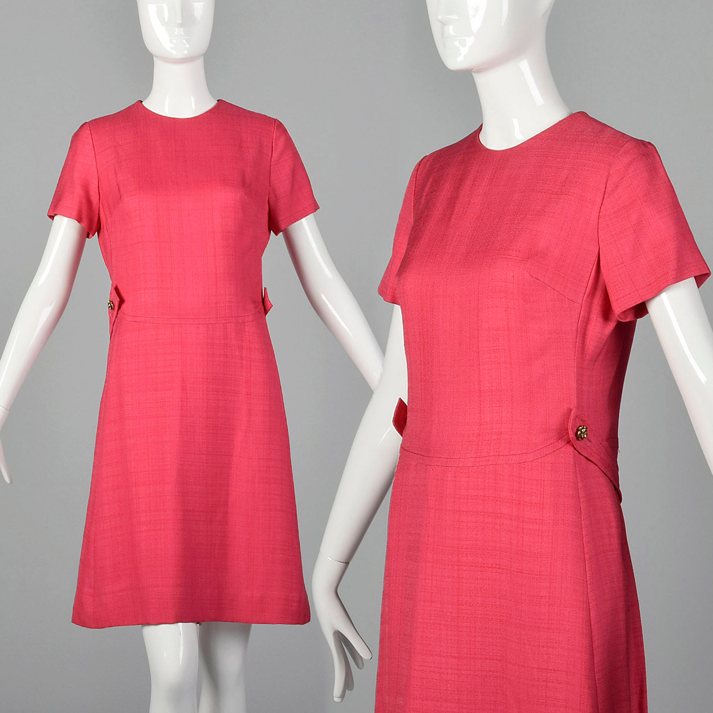 1960s Pink Linen Blend Shift Dress