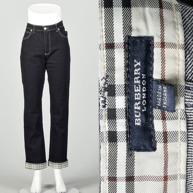 Medium Burberry Jeans Dark Wash Straight Leg Plaid Cuffs