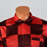 2000s Comme des Garcons Red Silky Apple and Check Print Shirt