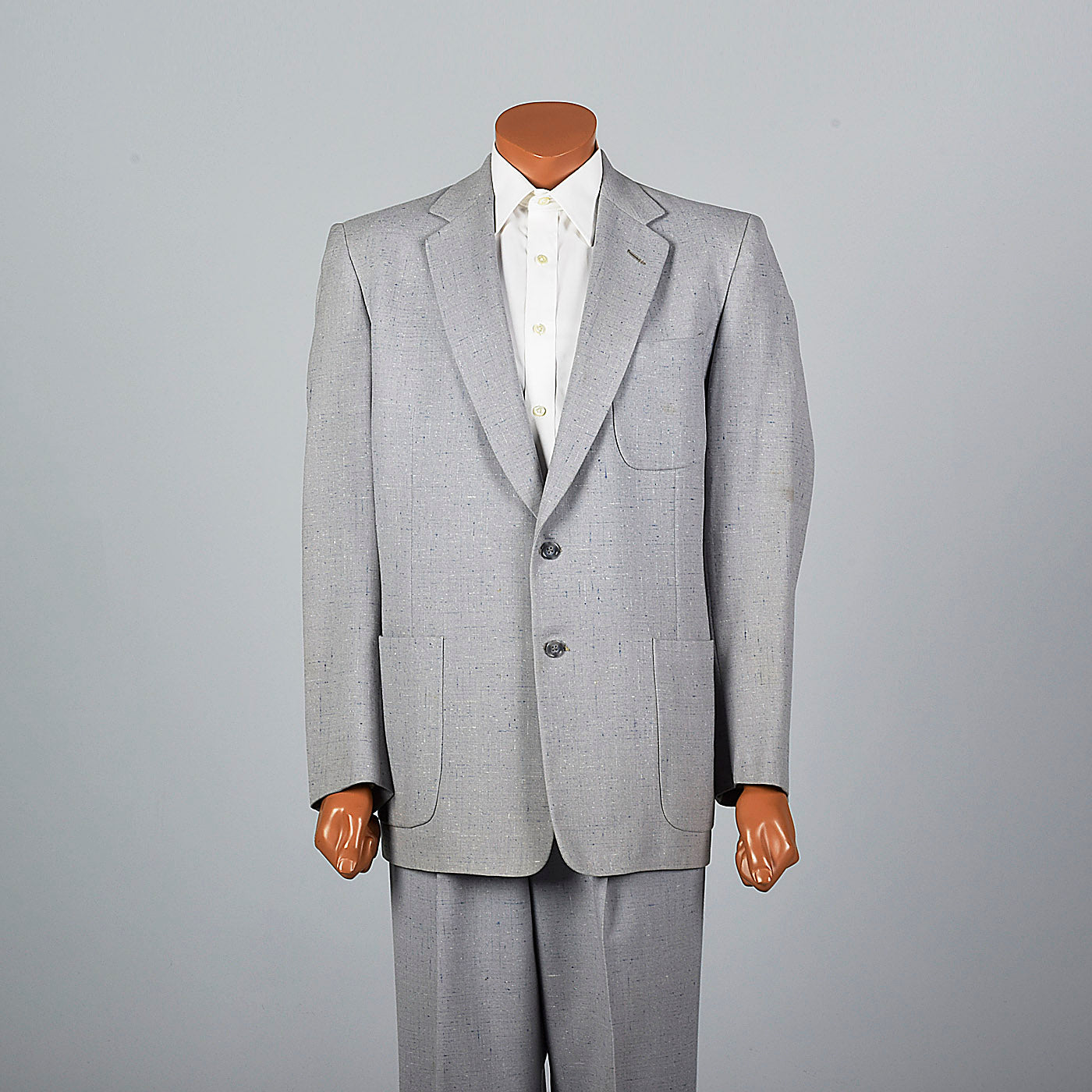 1950s Mens Two Piece Suit in Dove Gray with Blue & White Flecks