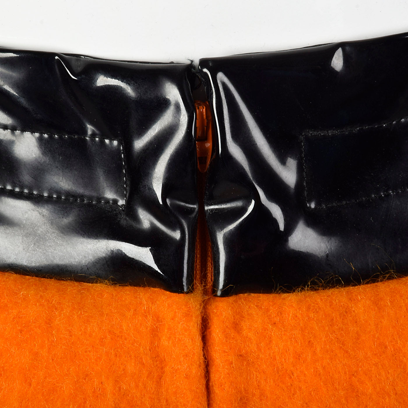 1960s Pierre Cardin Space Age Mod Orange Mohair and Black Vinyl Mini Skirt