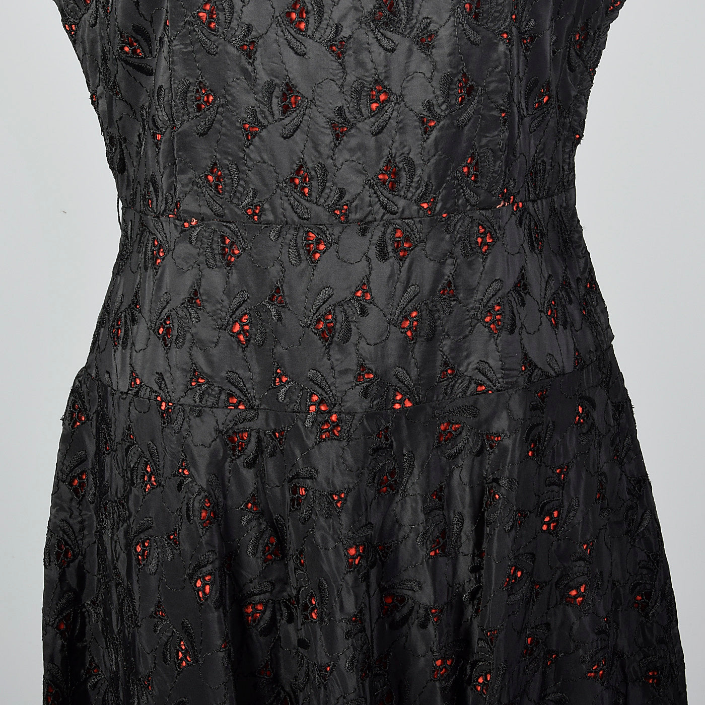 1950s Black Eyelet Dress with Red Lining