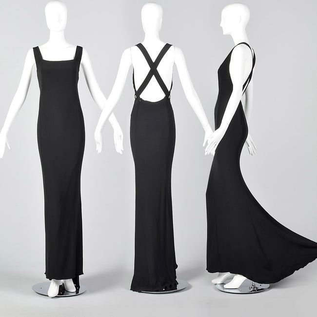 1990s Valentino Boutique Backless Long Black Evening Gown