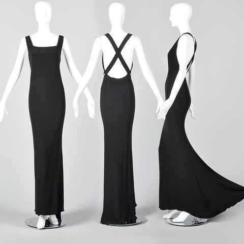 1990s Valentino Boutique Backless Long Black Evening Gown Style & Salvage 1990s Valentino Boutique Backless Long Black Evening Gown Style & Salvage
