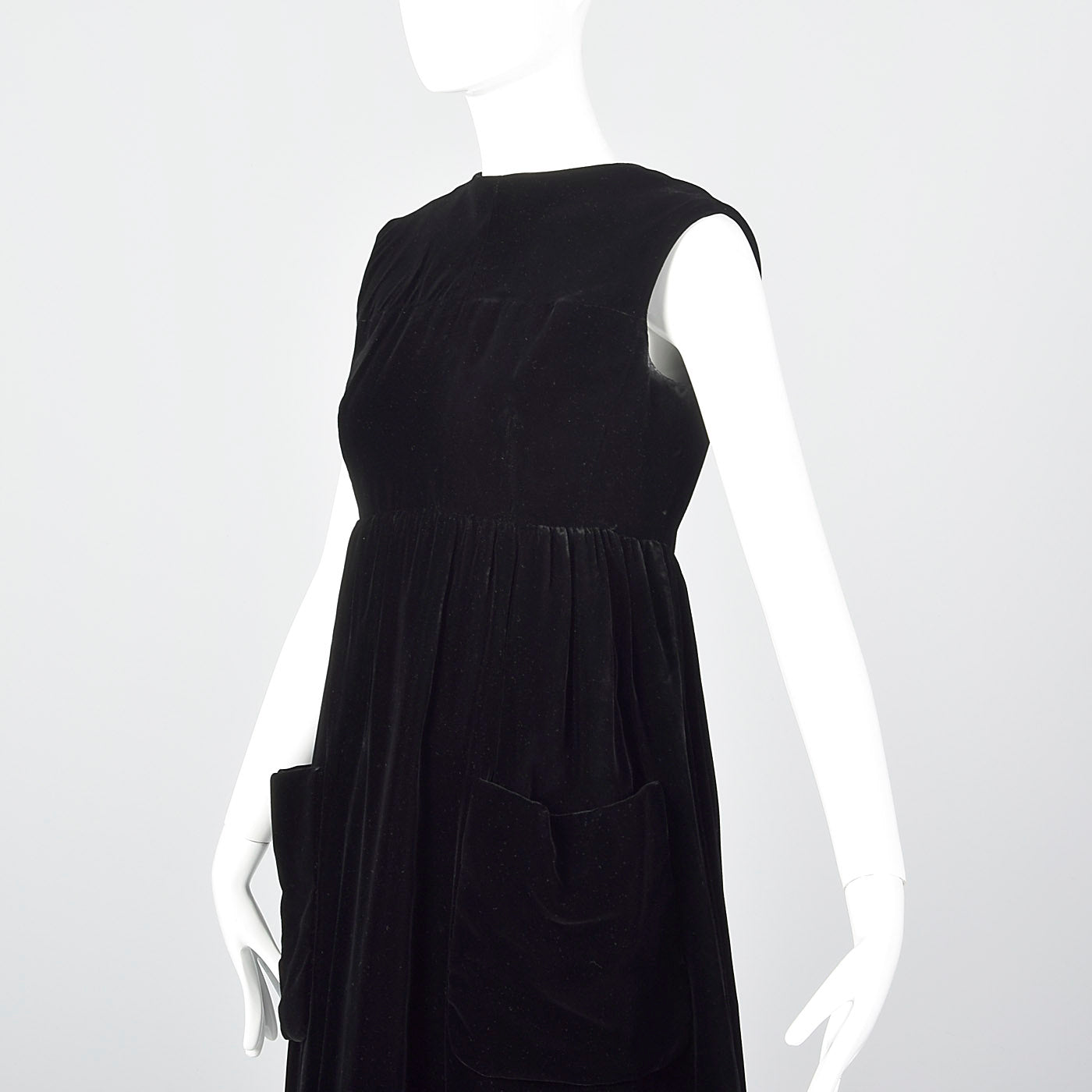 1960s Geoffrey Beene Black Velvet Wrap Dress with Large Patch Pockets