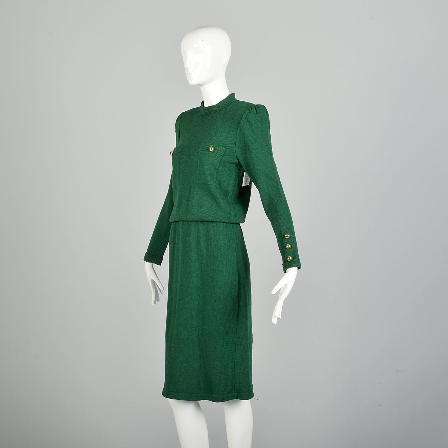 Small 1980s Adolfo Holiday Green Knit Long Sleeve Winter Sweater Dress
