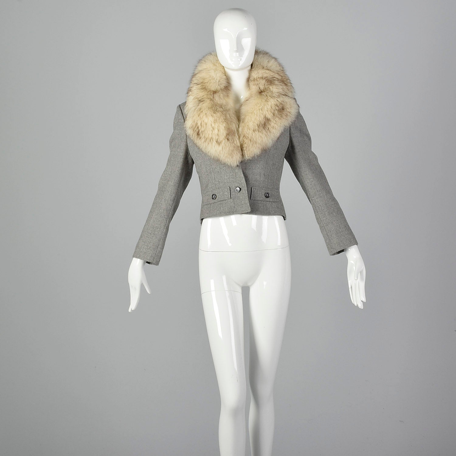 Small 1970s Wool Crop Jacket with Fur Collar