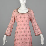 1960s Valentina Pink Lace Beaded Dress