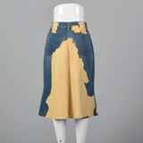 1970s Bohemian  Denim & Leather Patch Skirt