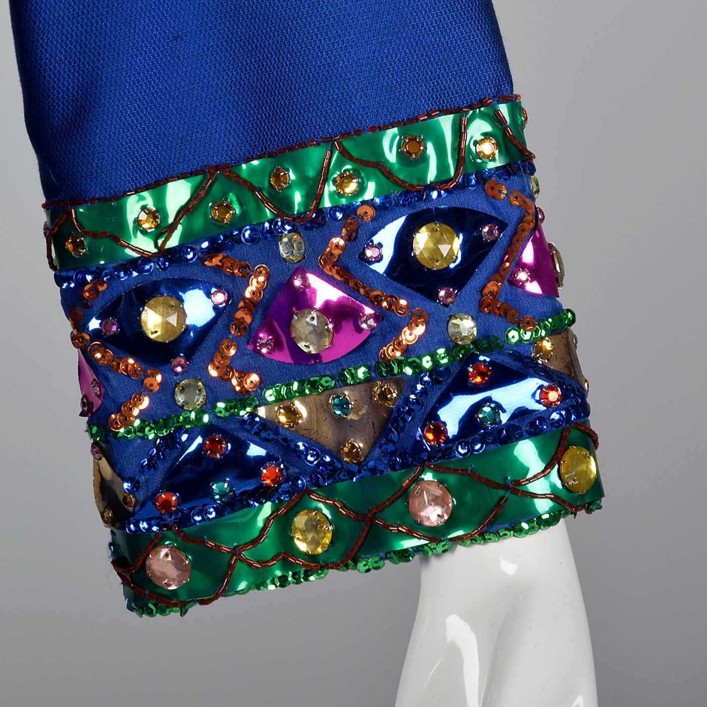 Large 1960s Marshall Field & Co. 28 Shop Blue Shift Dress with Sequin Trim Unlabeled Malcolm Starr