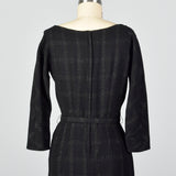 1950s Black Wool Dress with Silver Metallic Plaid