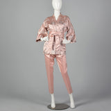 Dynasty 1960s Pink Silk Wrap Jacket and Cigarette Pant Set