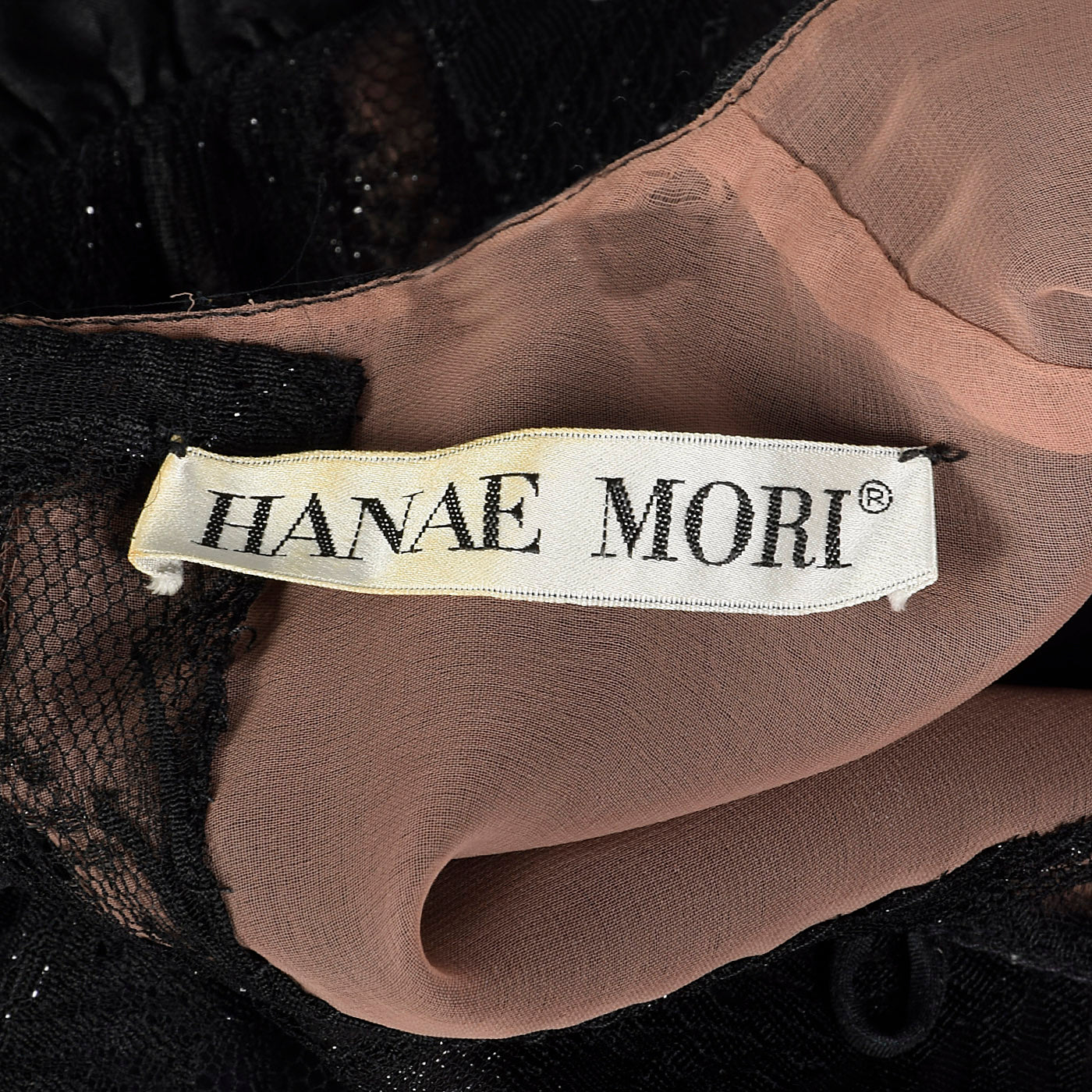 1980s Hanae Mori Black Lace Illusion Dress