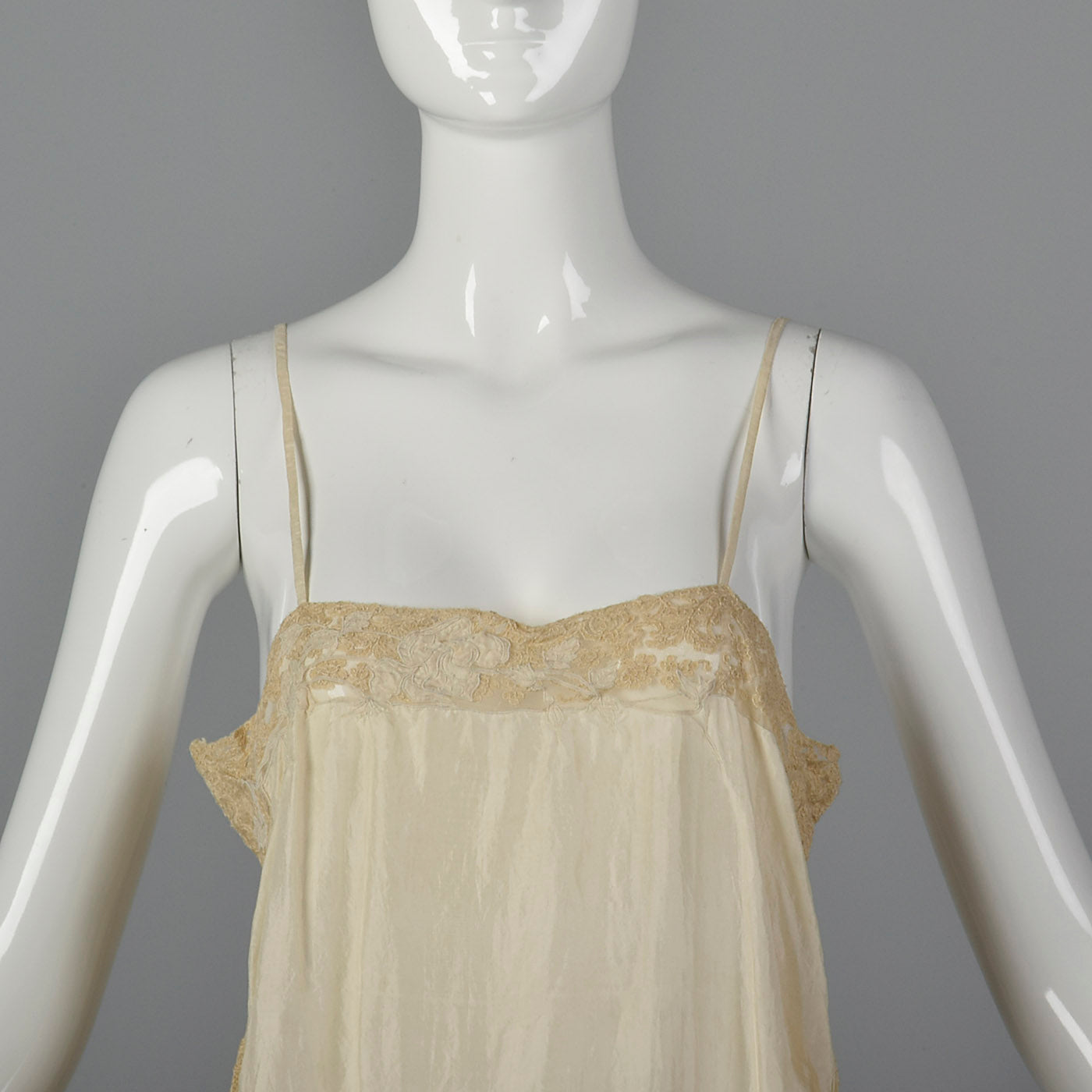 1920s Cream Silk Slip with Lace Trim