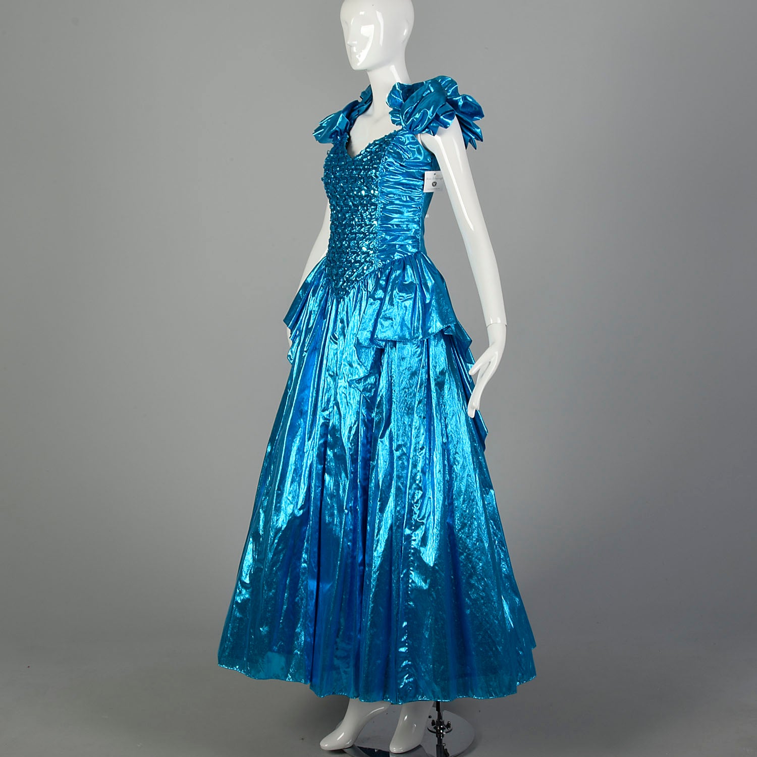 1980s Electric Blue Lame Prom Dress Full Length Formal Evening Gown Se Style & Salvage 1980s Electric Blue Lame Prom Dress Full Length Formal Evening Gown Se Style & Salvage