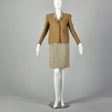 Medium 1980s Bill Blass Tan Striped Skirt Suit